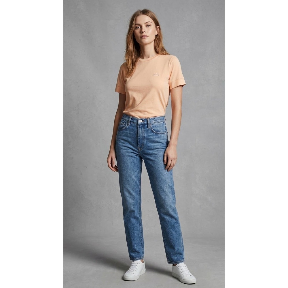 Frame Women Peach Orange Cloud Logo Short Sleeve Crew Neck T-Shirt Size XS